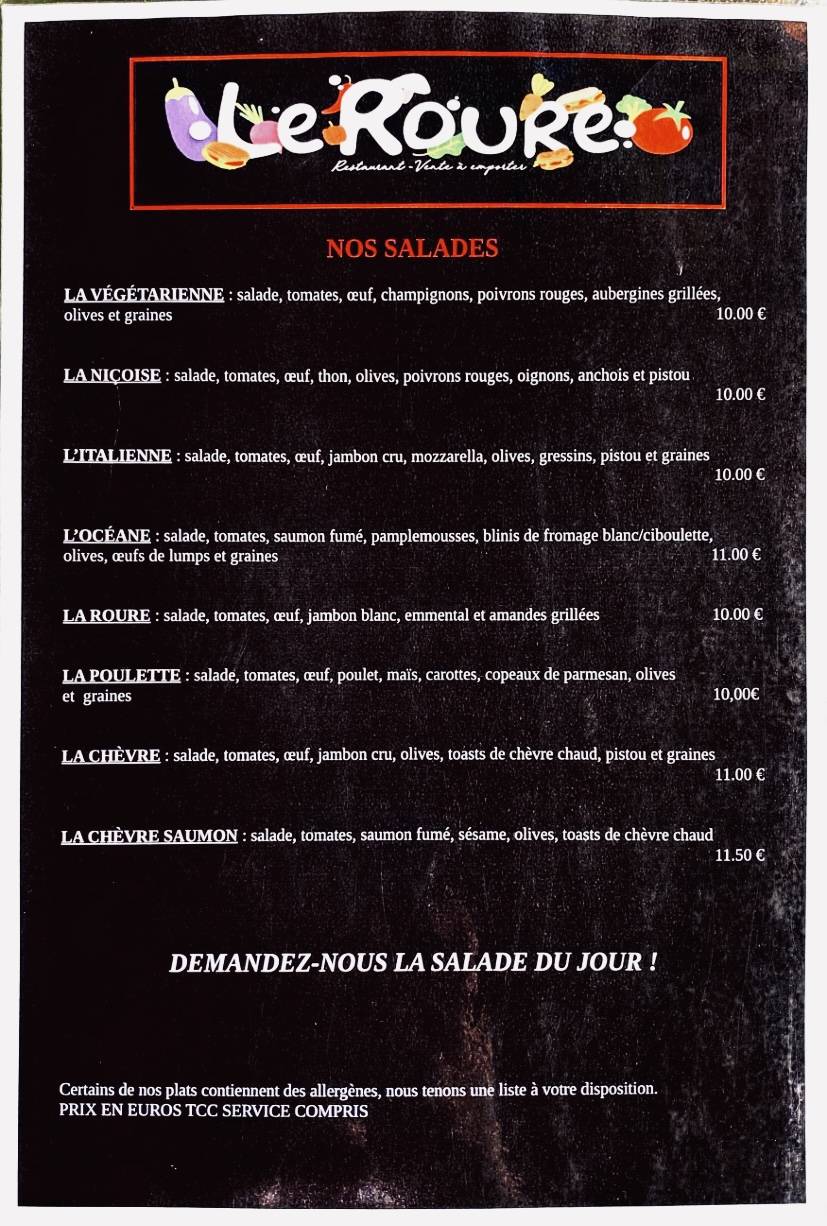 Menu de Le Roure