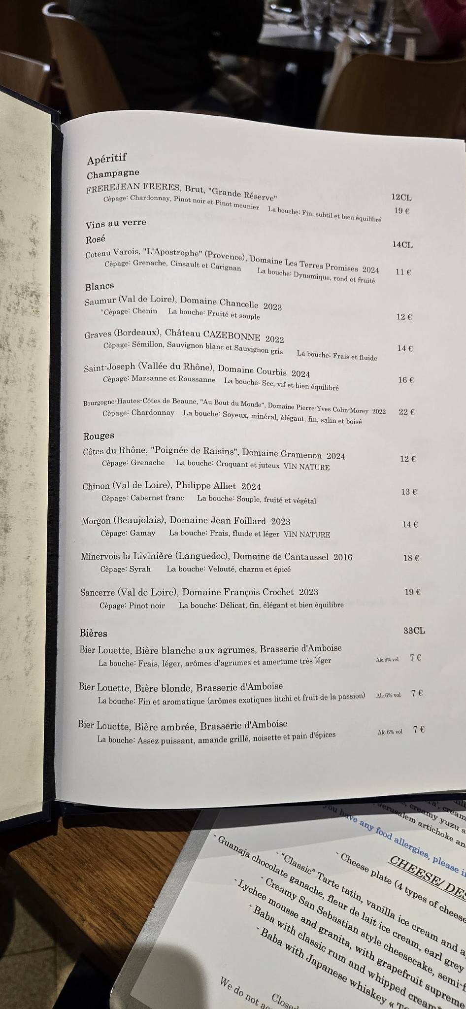 Menu de Les Enfants Rouges