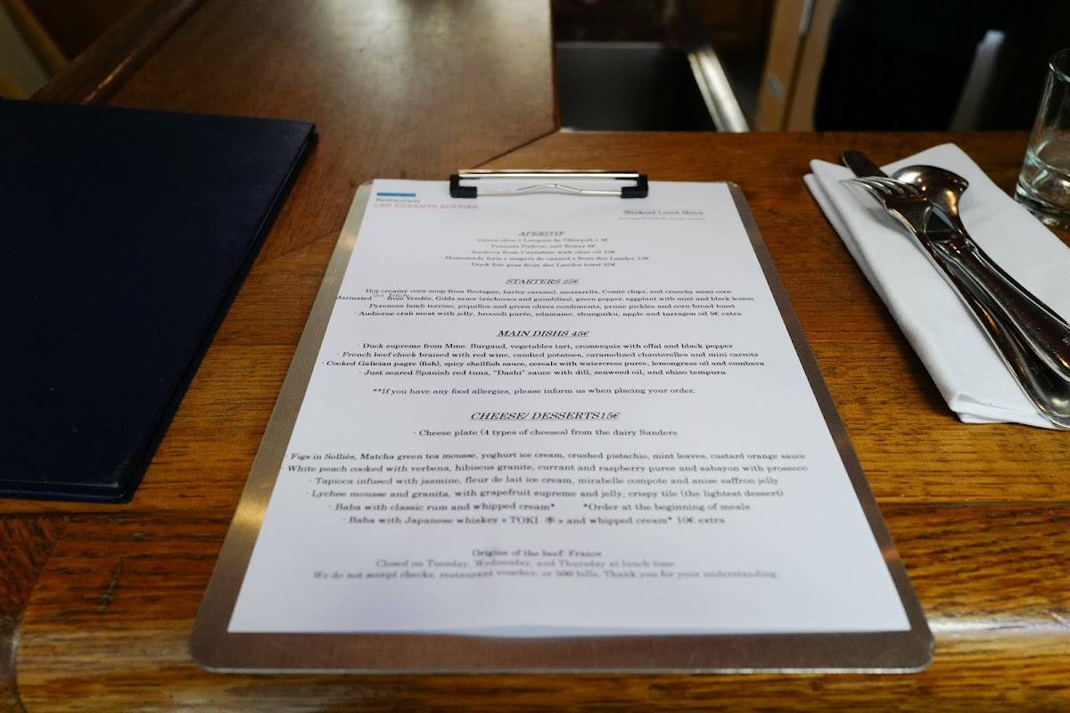 Menu de Les Enfants Rouges