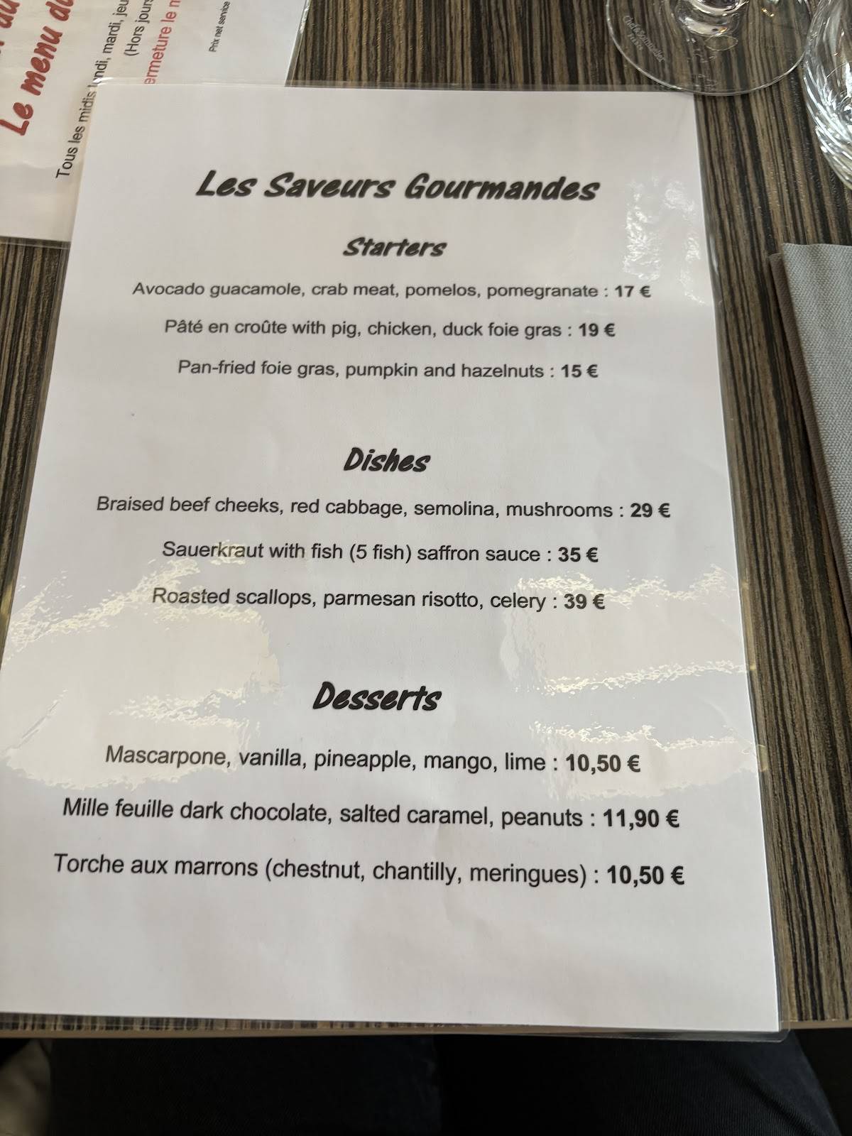 Menu de Les Racines