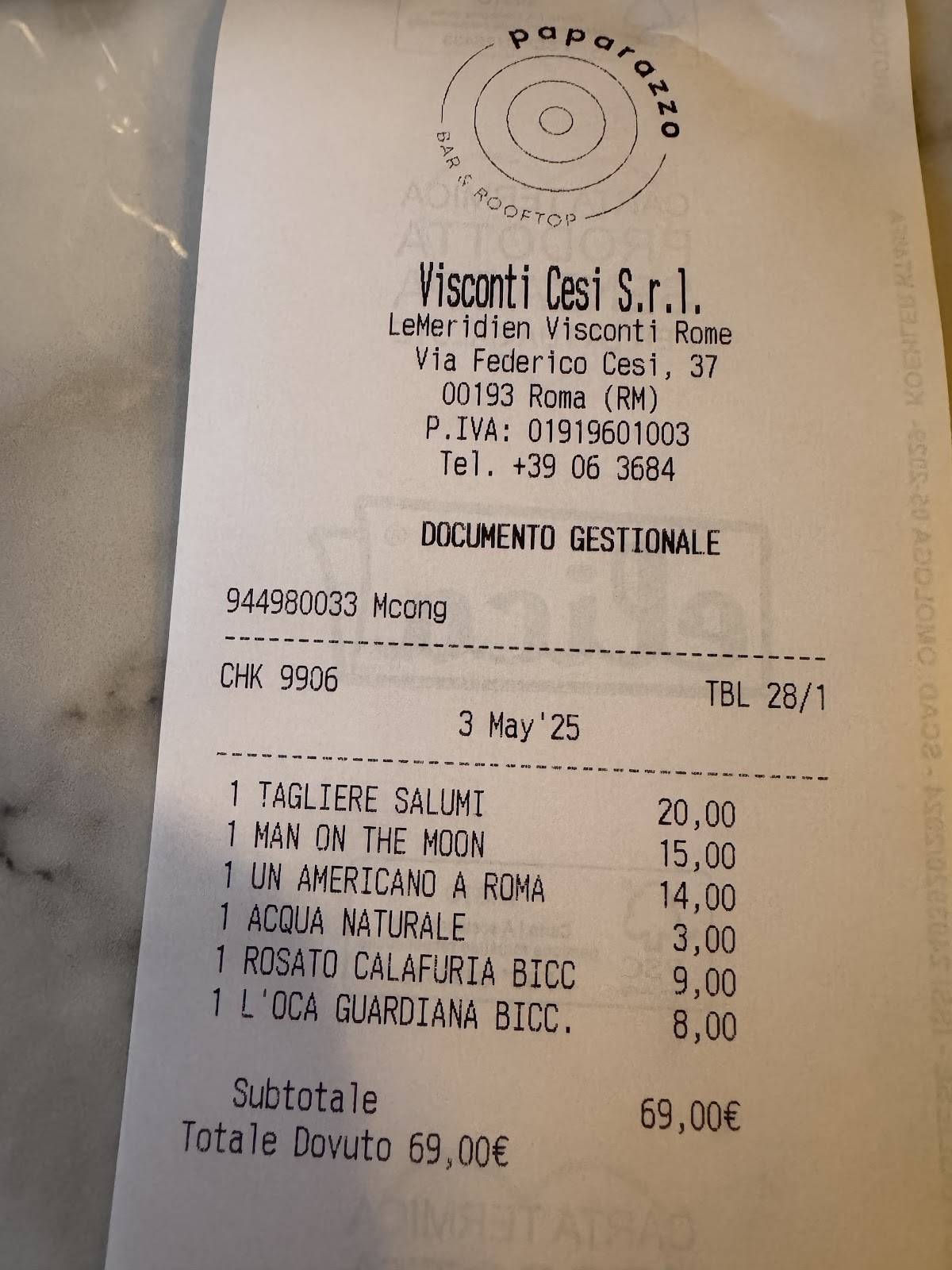 Menu di Paparazzo Bar & Rooftop 