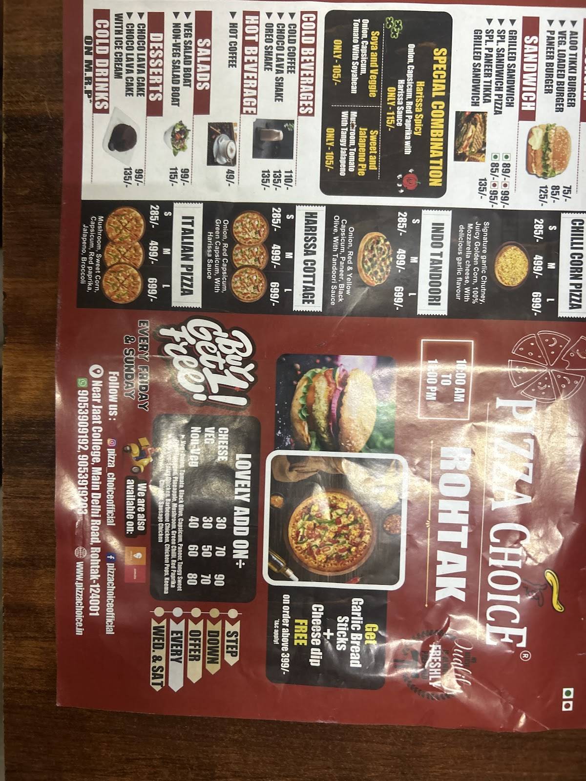 Pizza Choice Rohtak menu