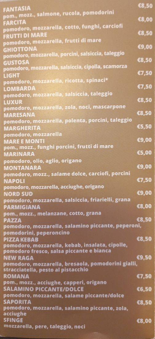 Menu di Pizza Raga 