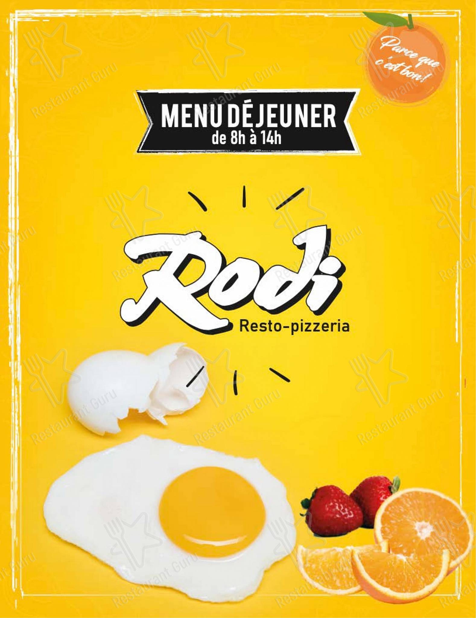 Menu pour Pizza Rodi Jonquière pizzeria