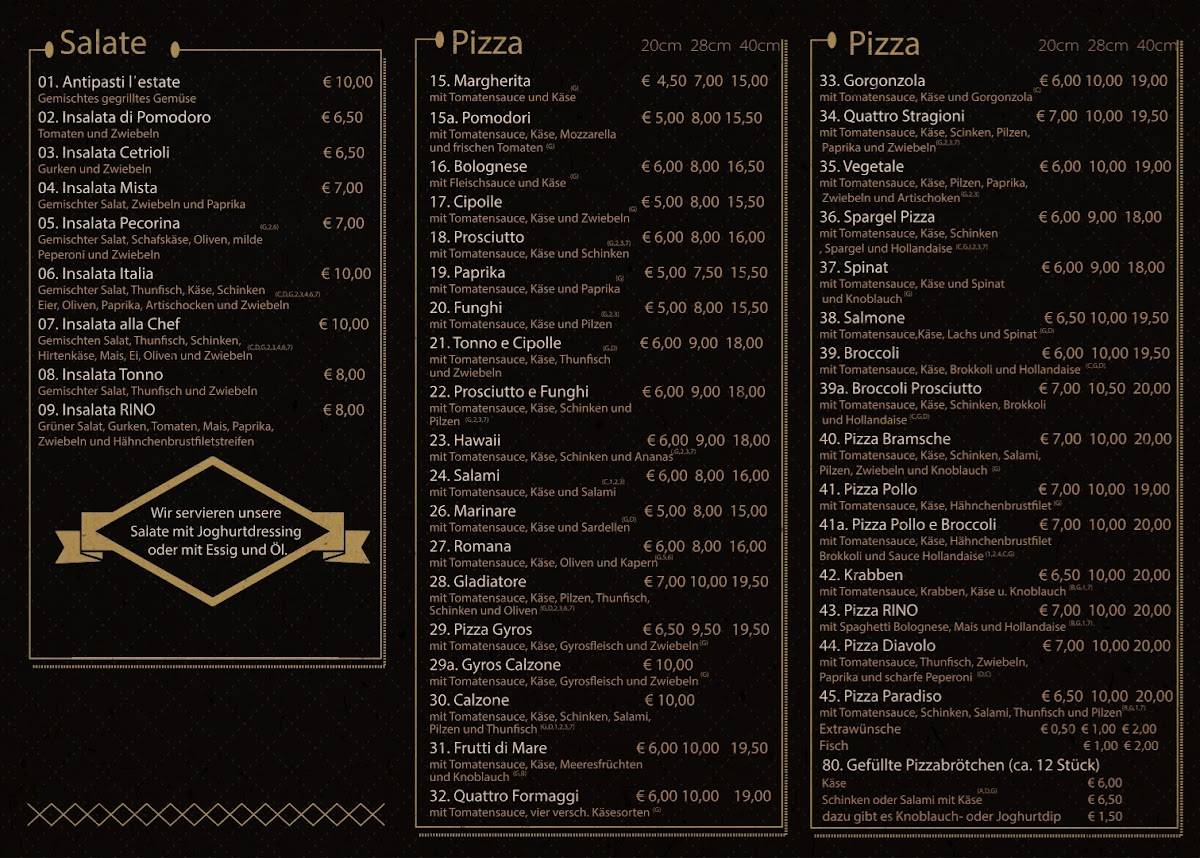 Menu de Pizzeria Da Rino
