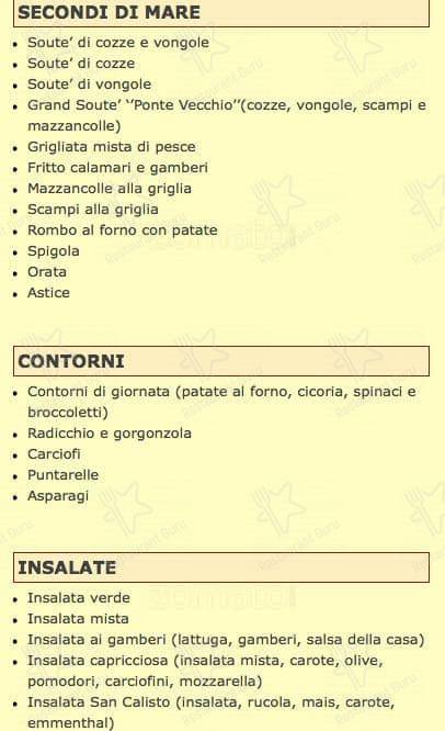 Menu di Ponte Vecchio 