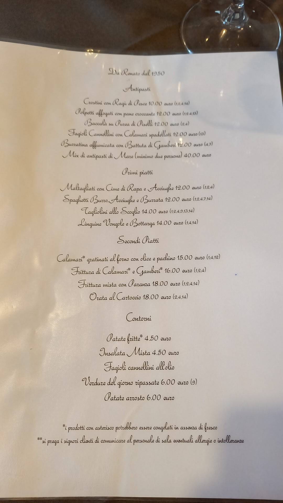Menu di Da Renato 