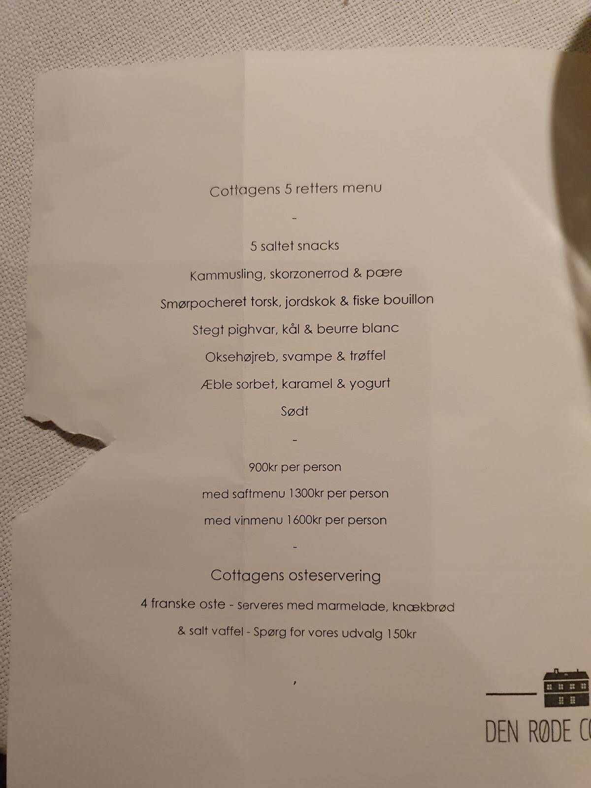 Menu de Den Røde Cottage