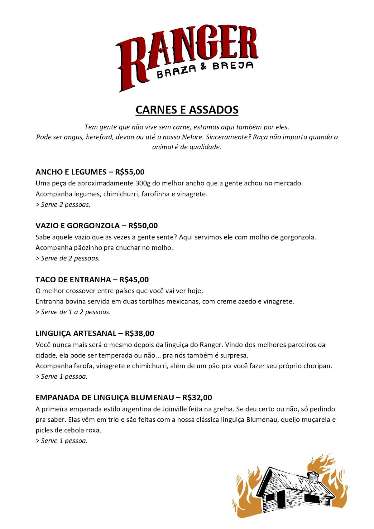 Ranger Braza cardápio