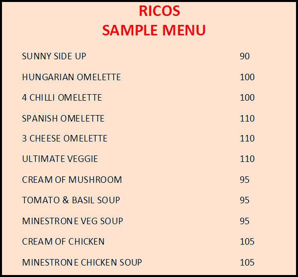 Ricos menu