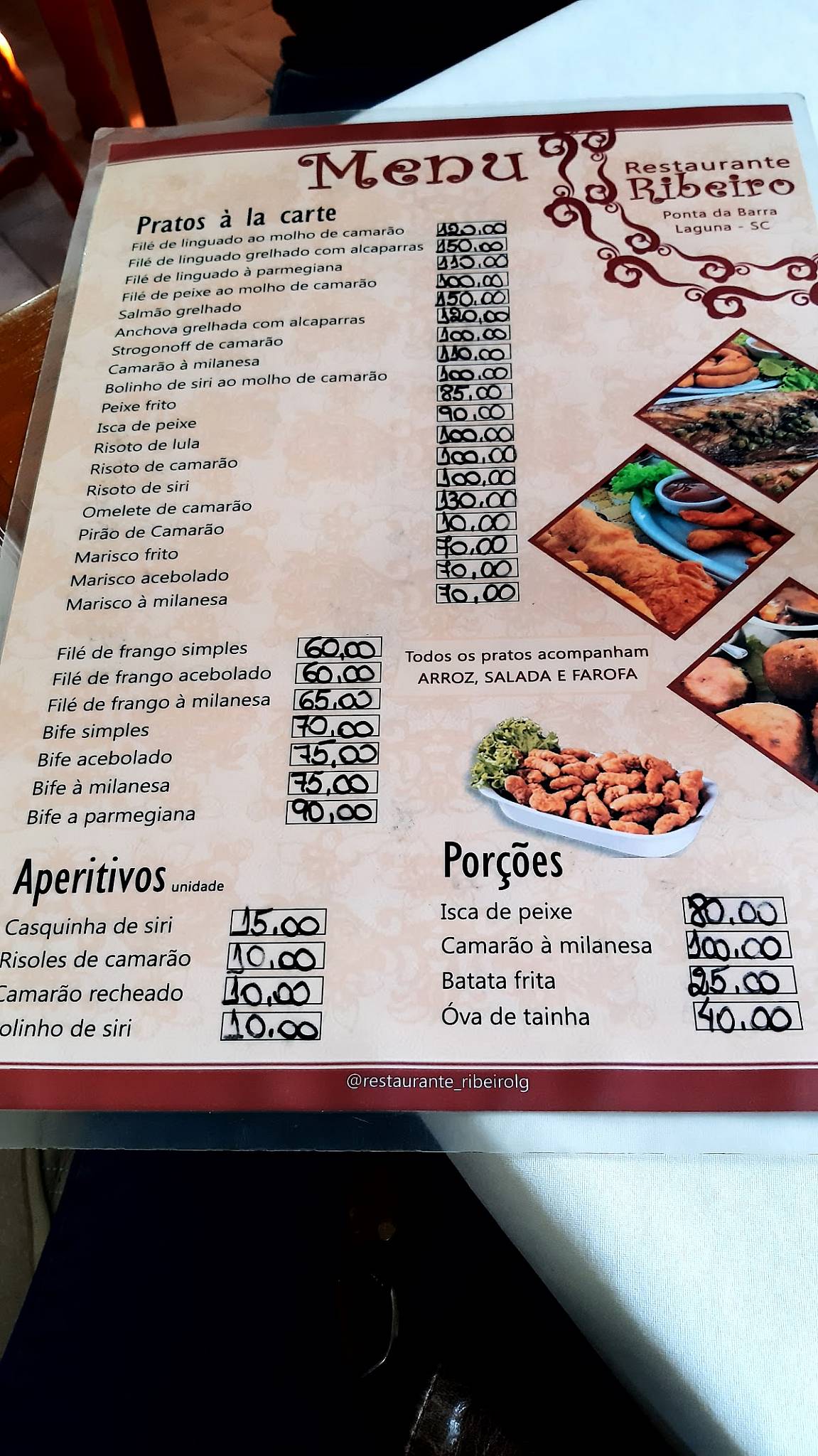 Restaurante Ribeiro cardápio