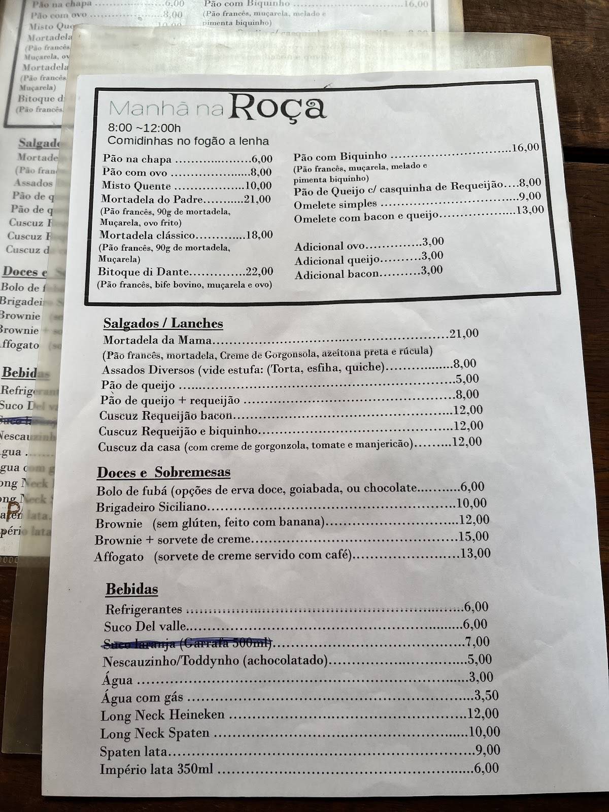 Roça e Bule cardápio