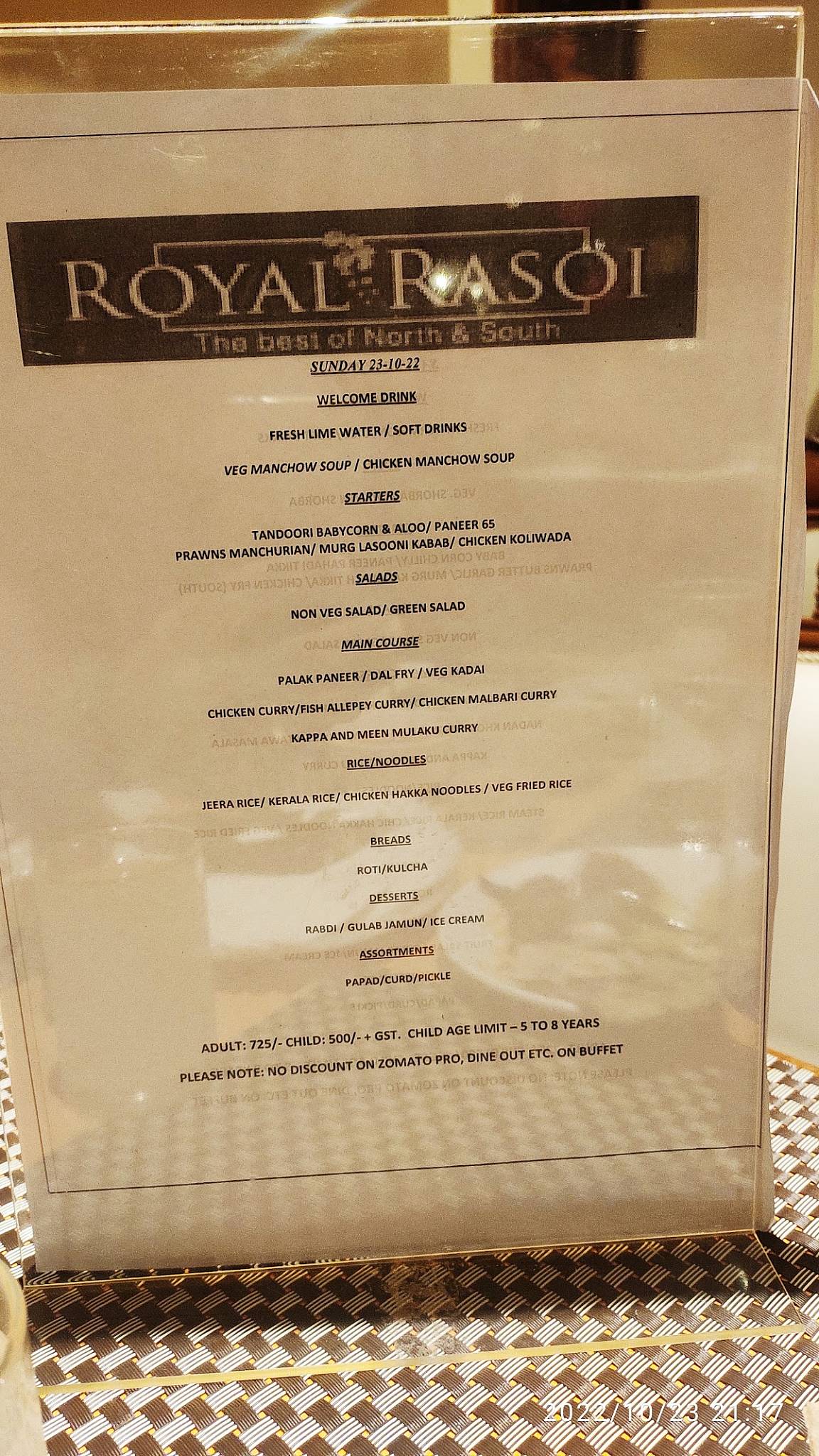 Royal Rasoi menu