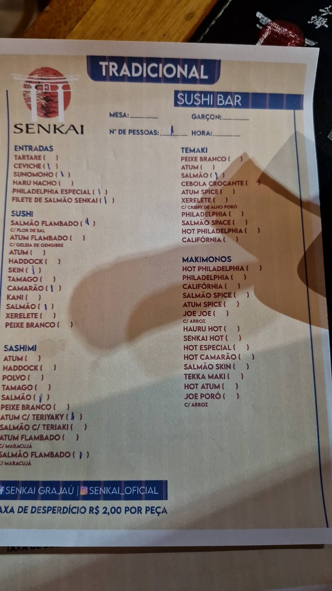 Senkai Sushi Grajaú cardápio