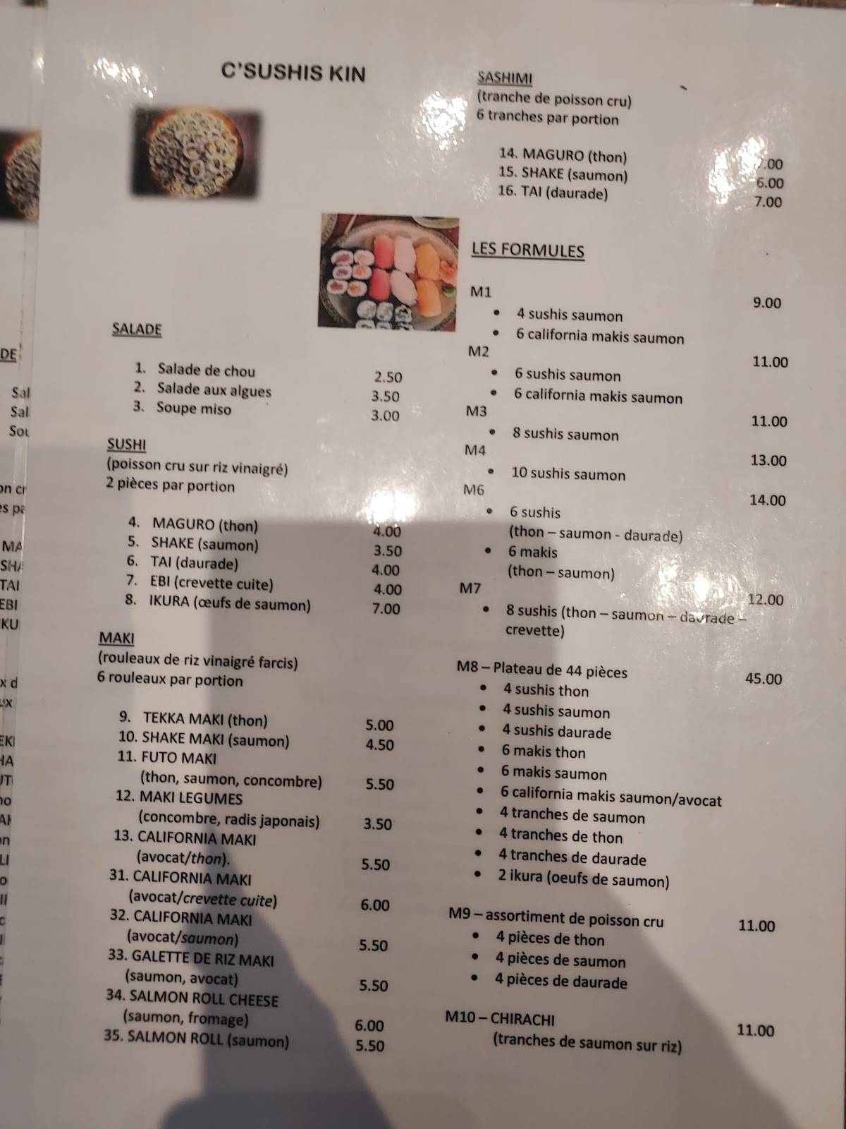 Menu de Sushis Kin