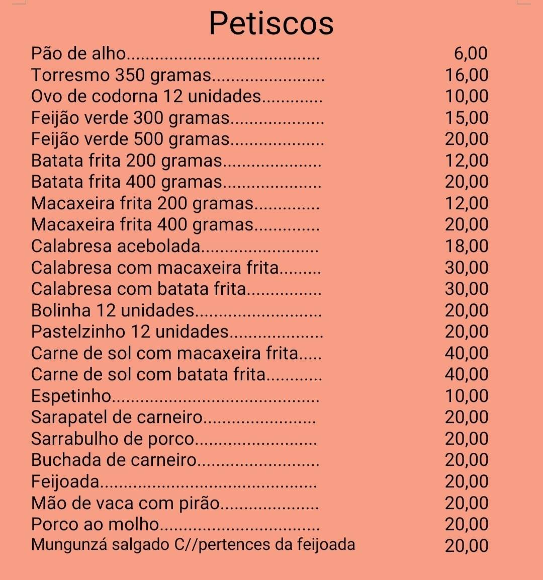 Taberna do Seu Fábio cardápio