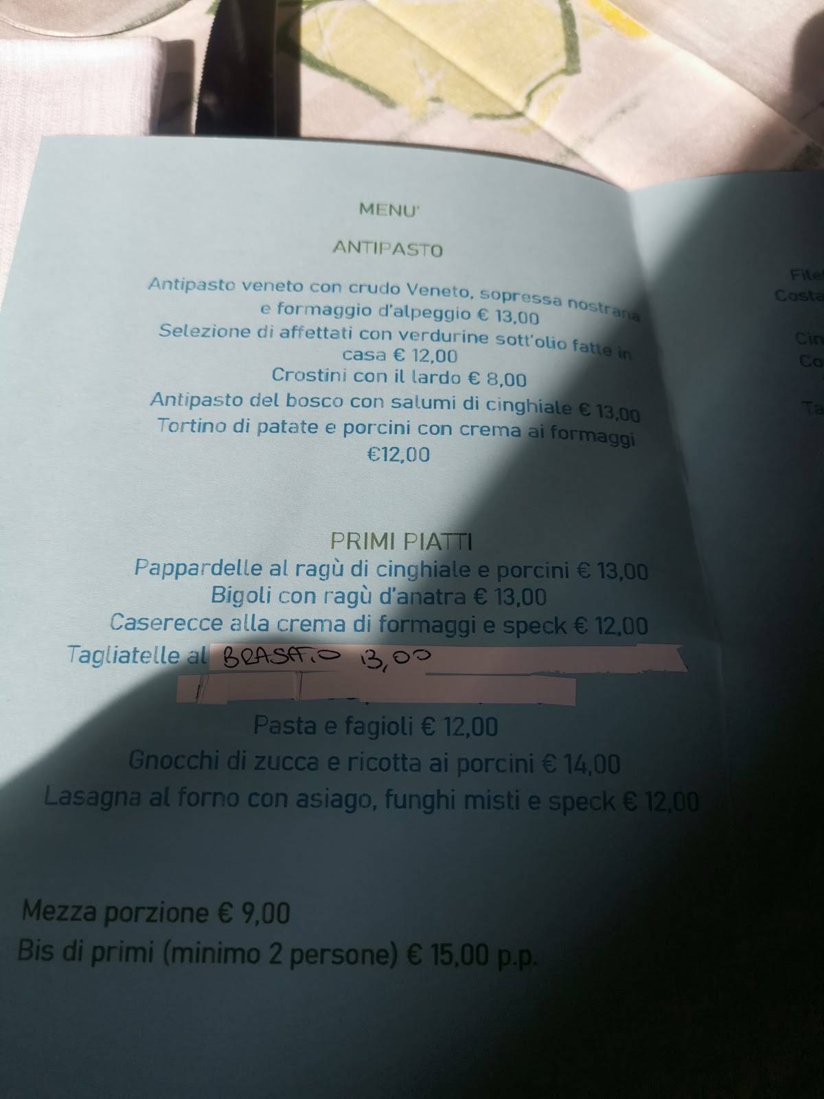 Menu di Al Roccolo 