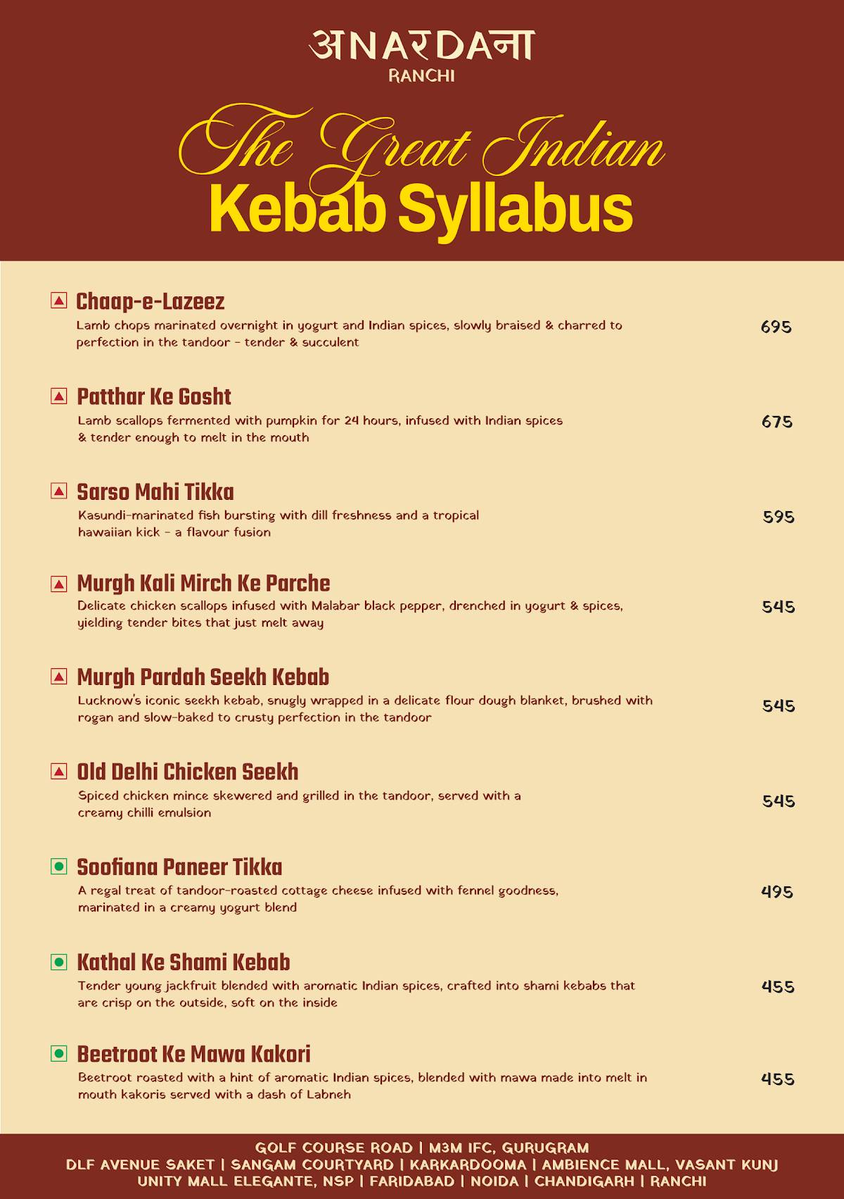 Anardana Ranchi menu