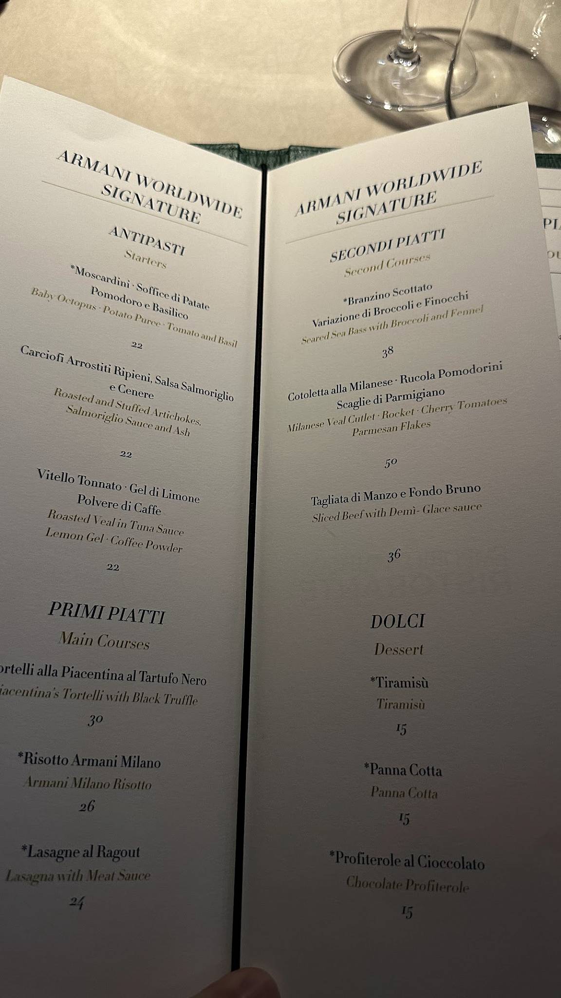 Menu di Armani/Ristorante 