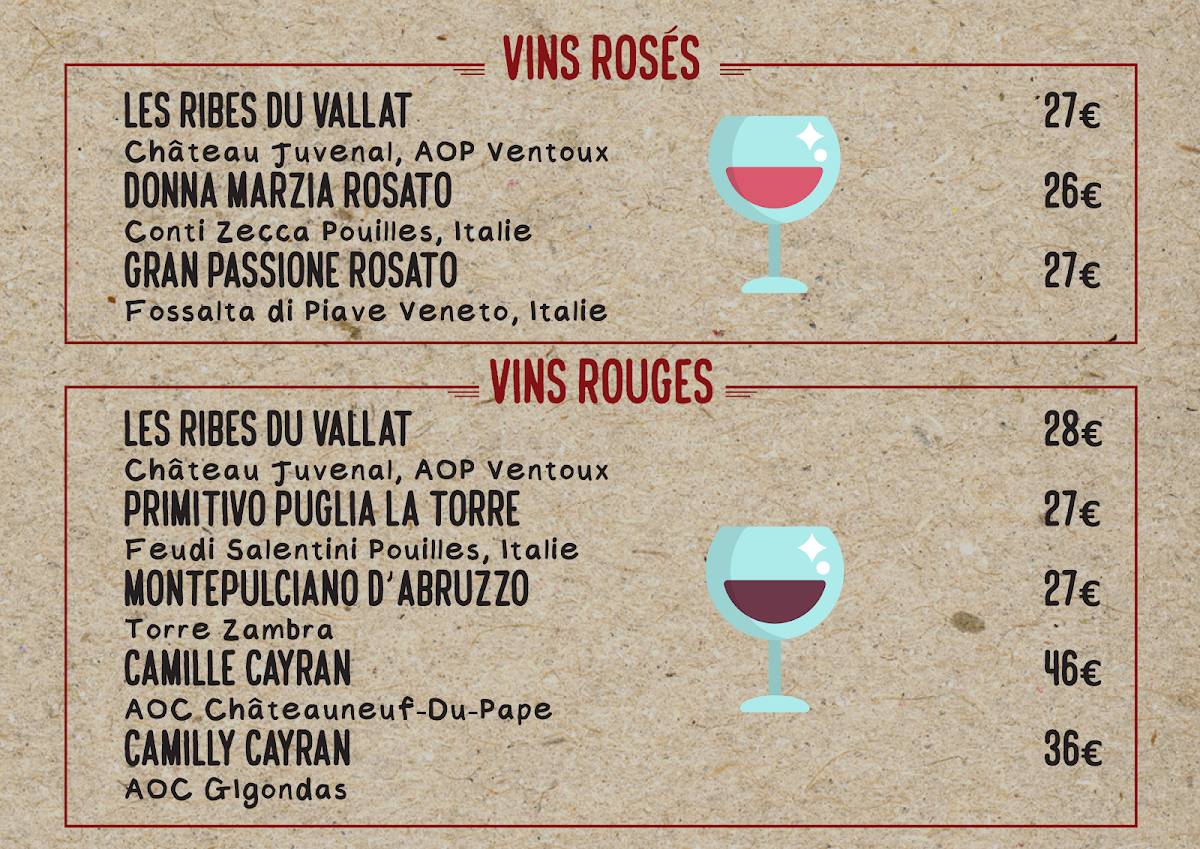 Menu de Brasserie Terres Rouges