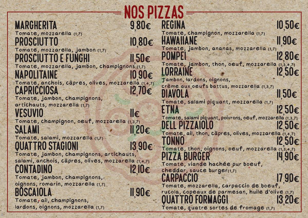 Menu de Brasserie Terres Rouges