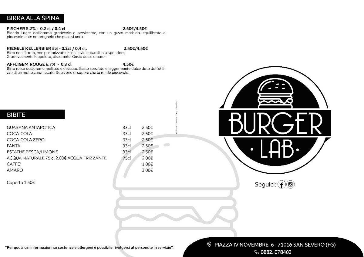 Menu di Burger Lab 