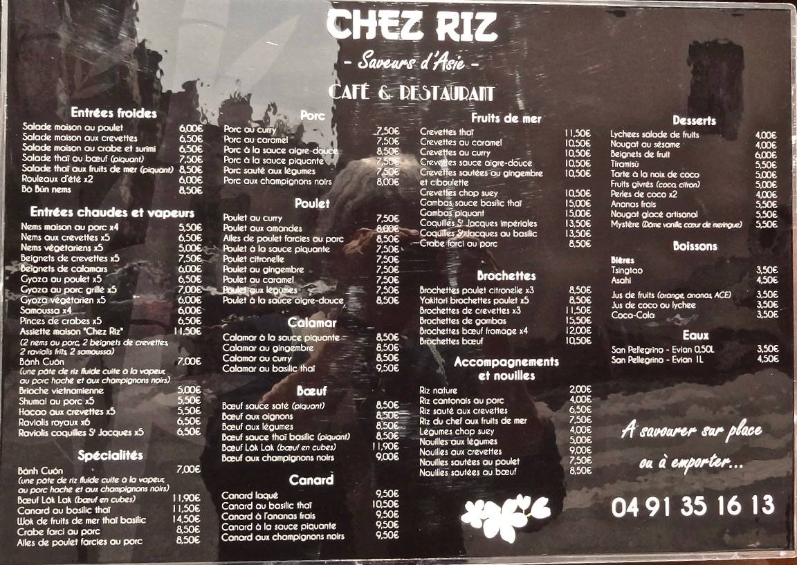 Menu de La table d'Asie