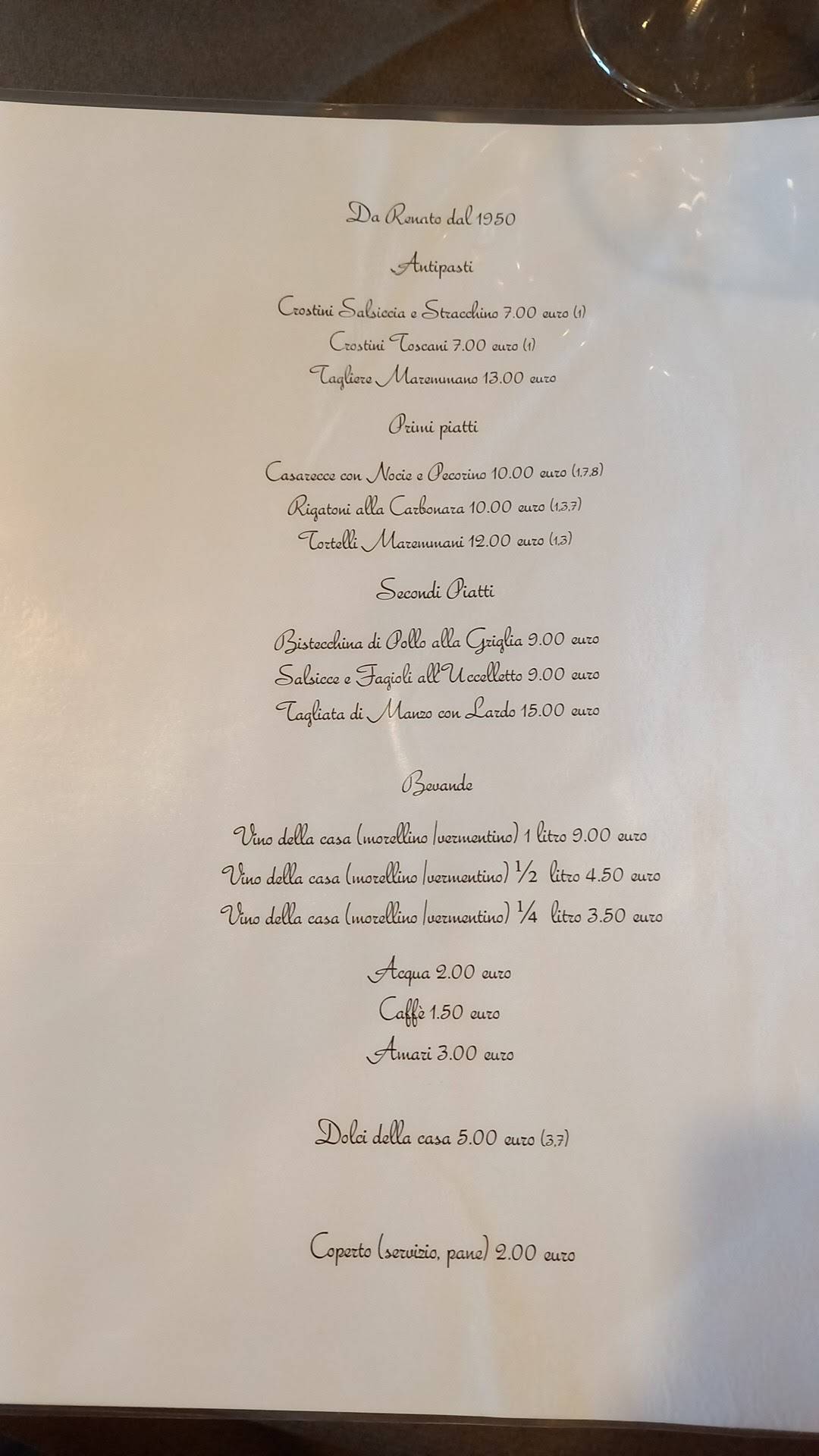 Menu di Da Renato 