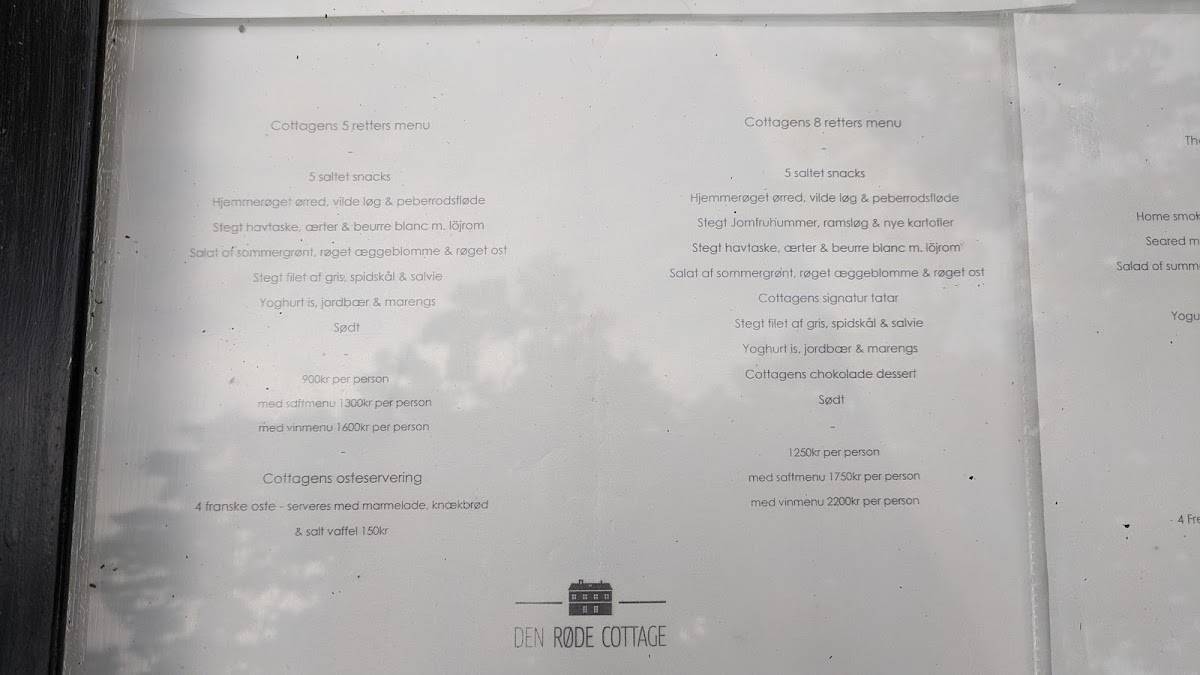 Menu de Den Røde Cottage
