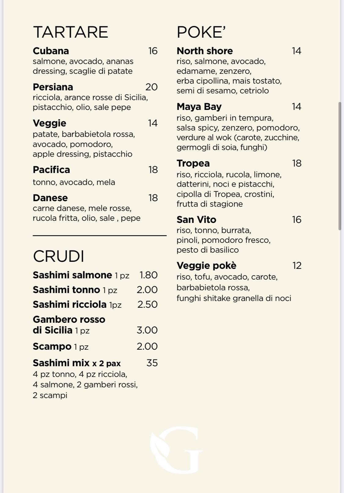 Menu di Green Hole Concept 