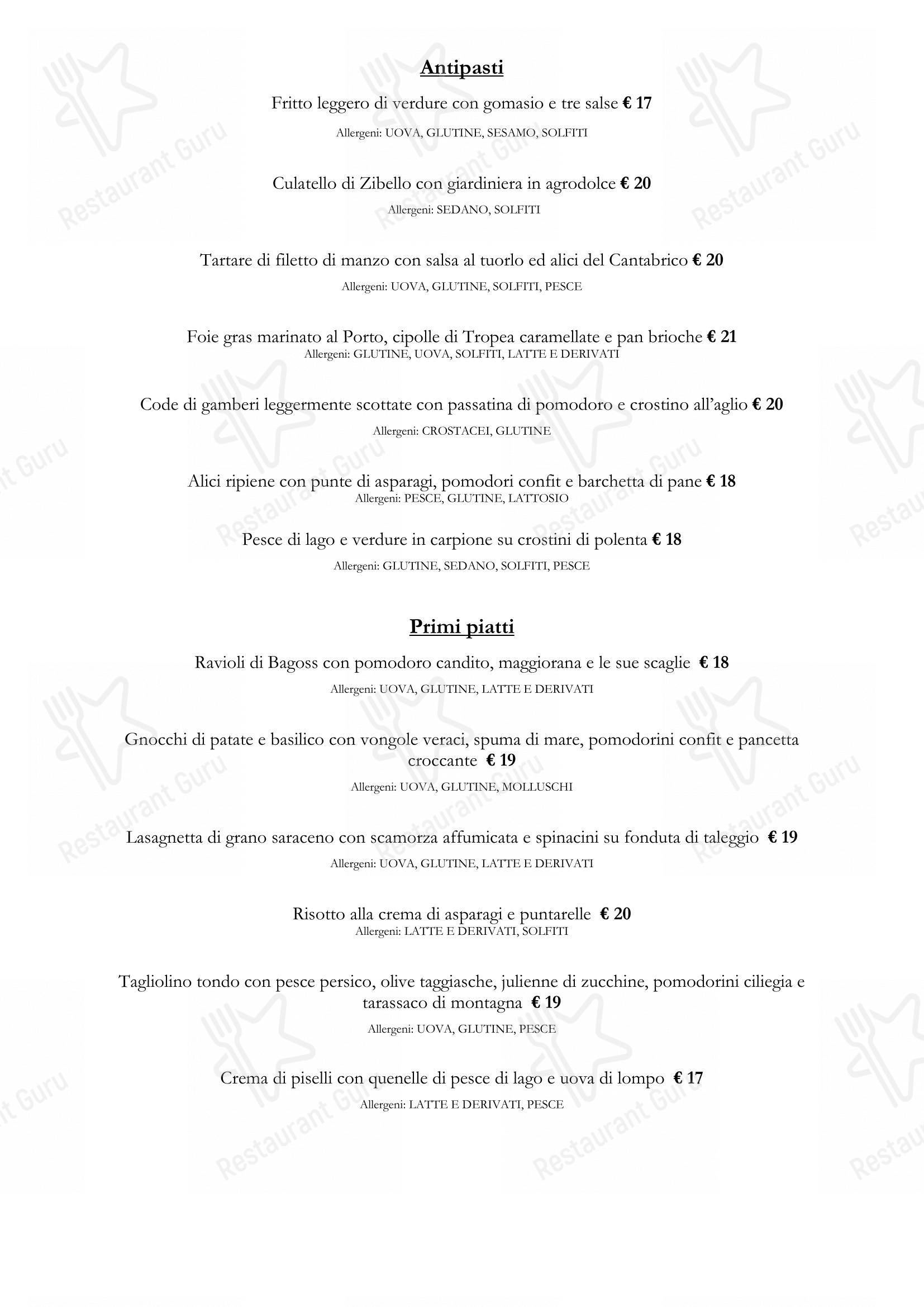 Menu di Hotel Relais Ristorante 