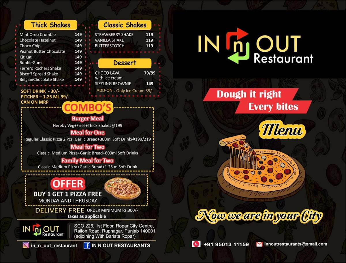 In N Out Restaurant menu