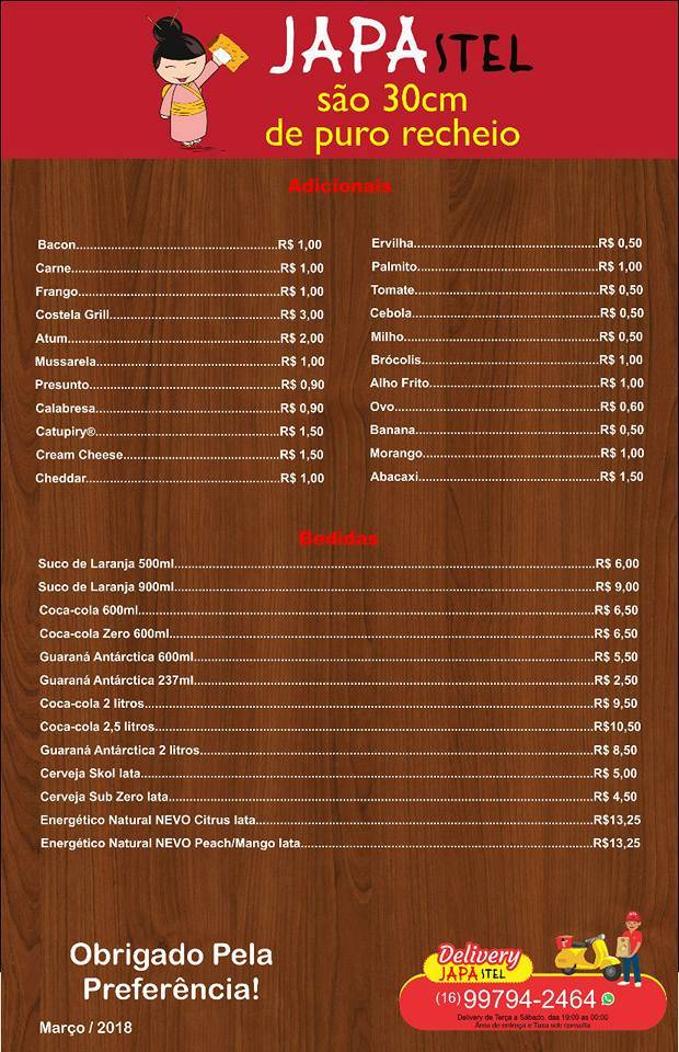 JAPAstel Ribeirão Prêto SP cardápio