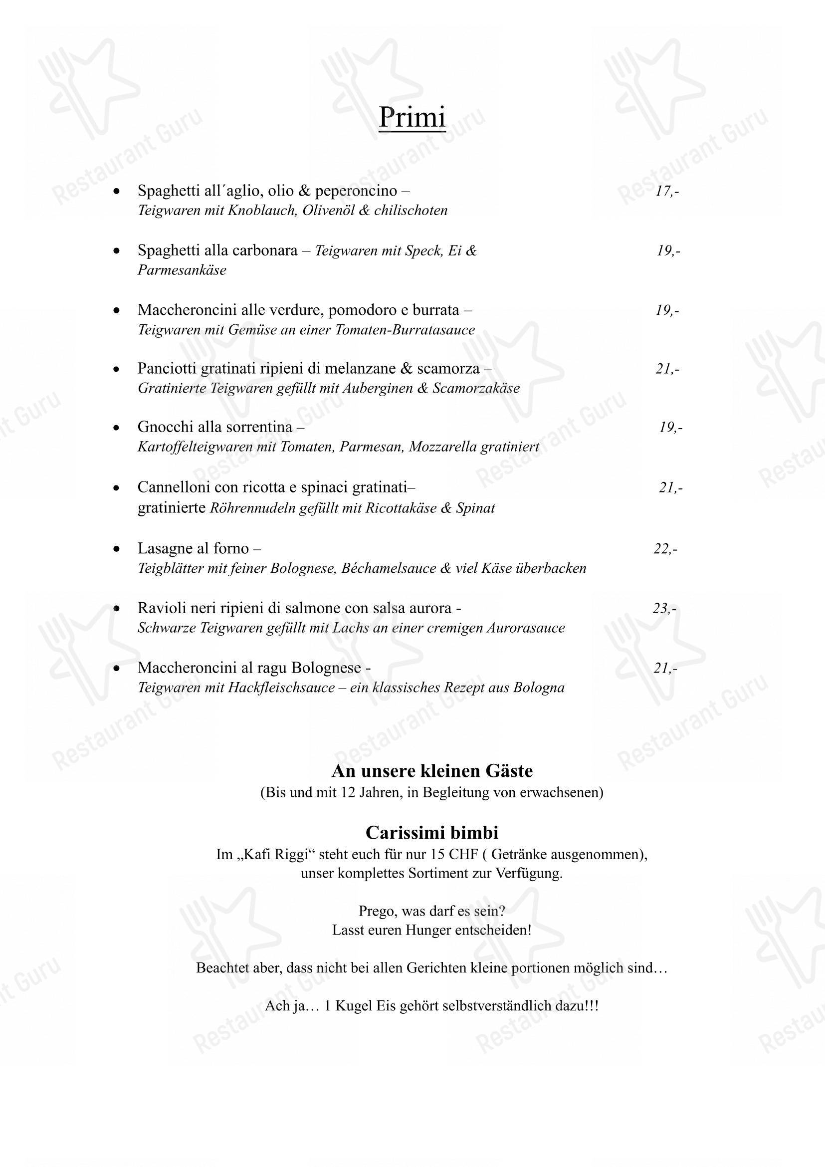 Menu di Ristorante - Pizzeria da Fabio Kafi Riggi - pasti e bevande