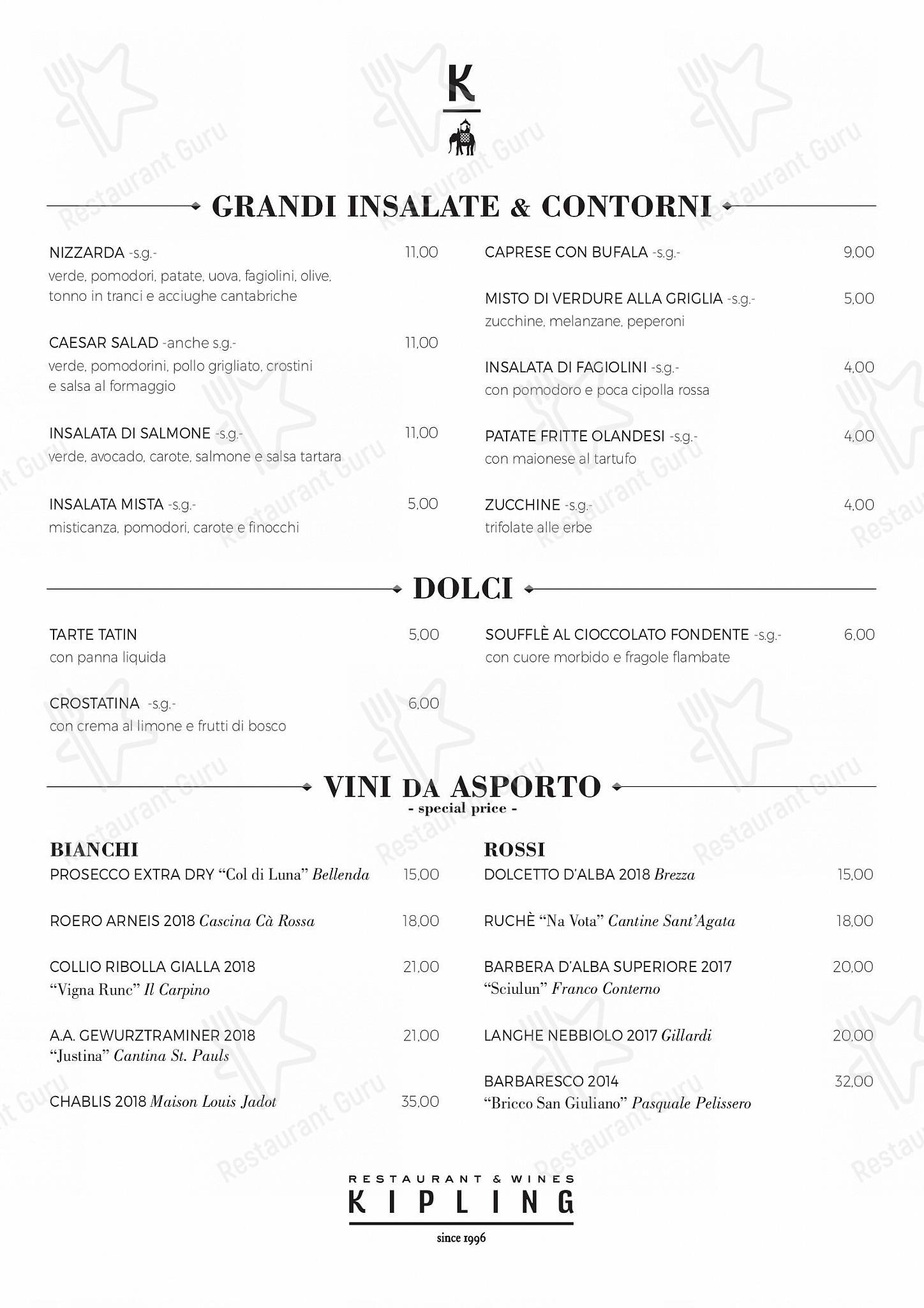 Wine Menu per Kipling Restaurant & Wines in Torino