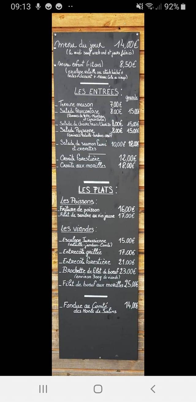 Menu de Le Ranch