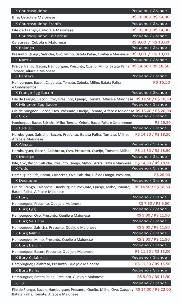 Matrix Jacarèzinho PR cardápio