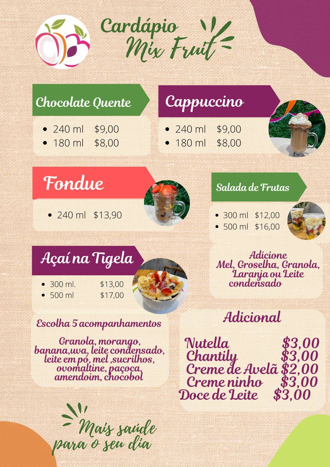 Mix Fruit Rua 1 cardápio