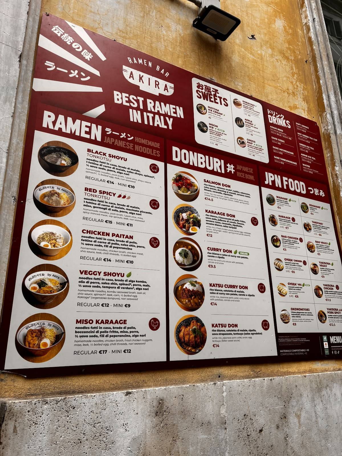 Menu di Ramen Bar Akira - Fontana di Trevi 
