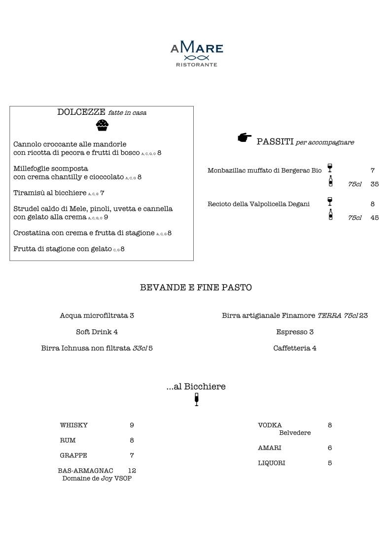 Menu di RISTORANTE AMARE 