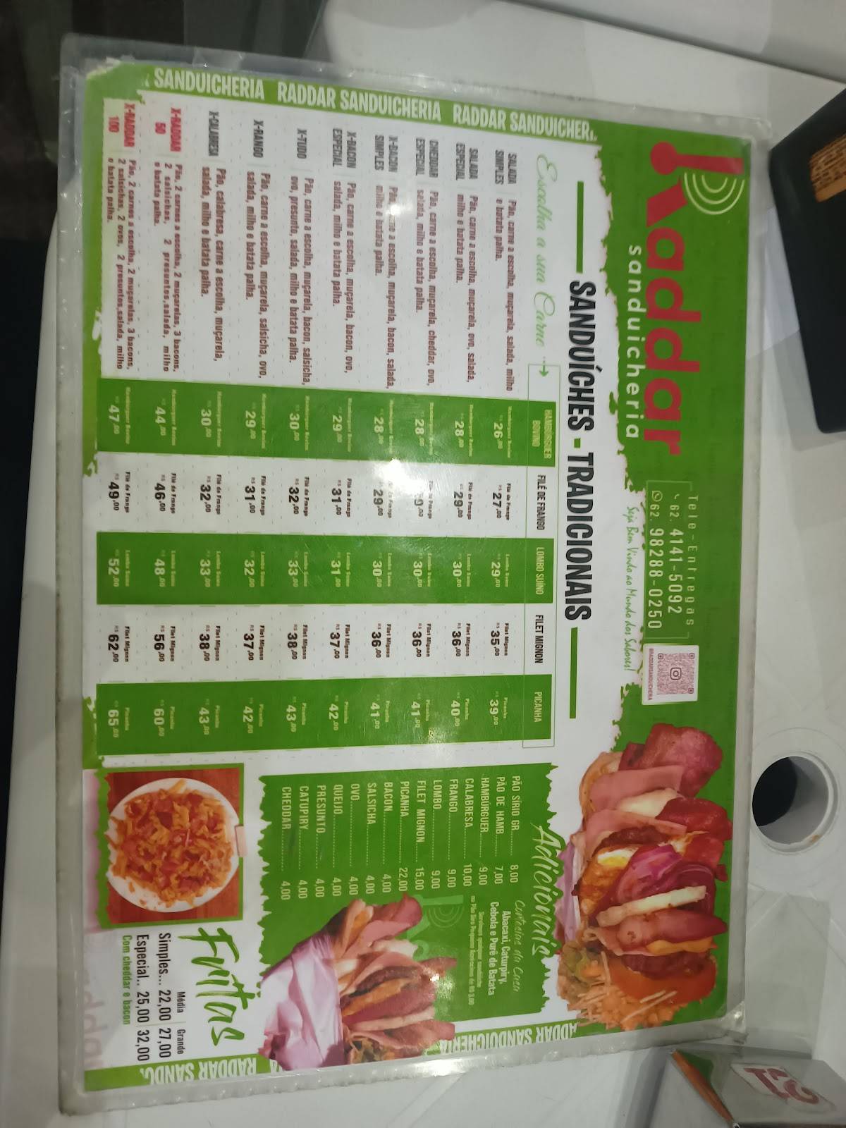 Raddar - Rua 10 cardápio