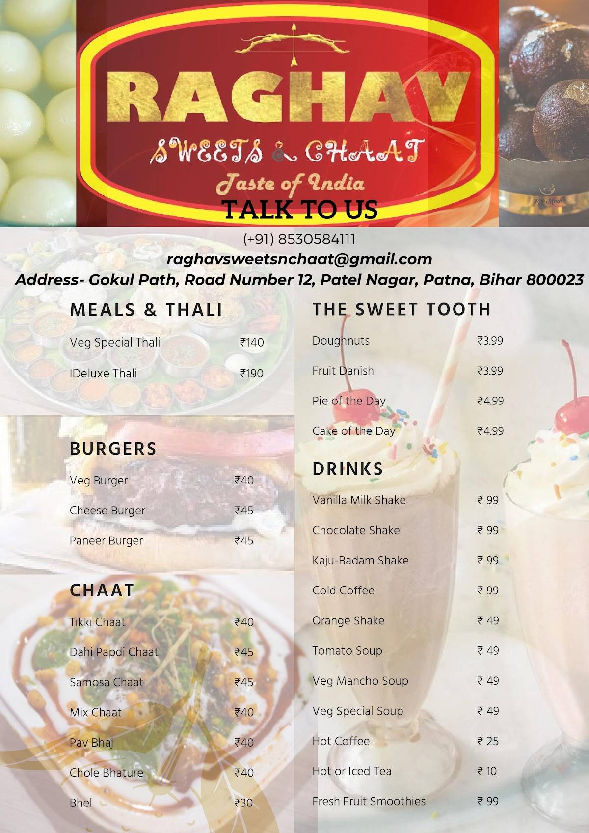Raghav Sweets and Chaat menu