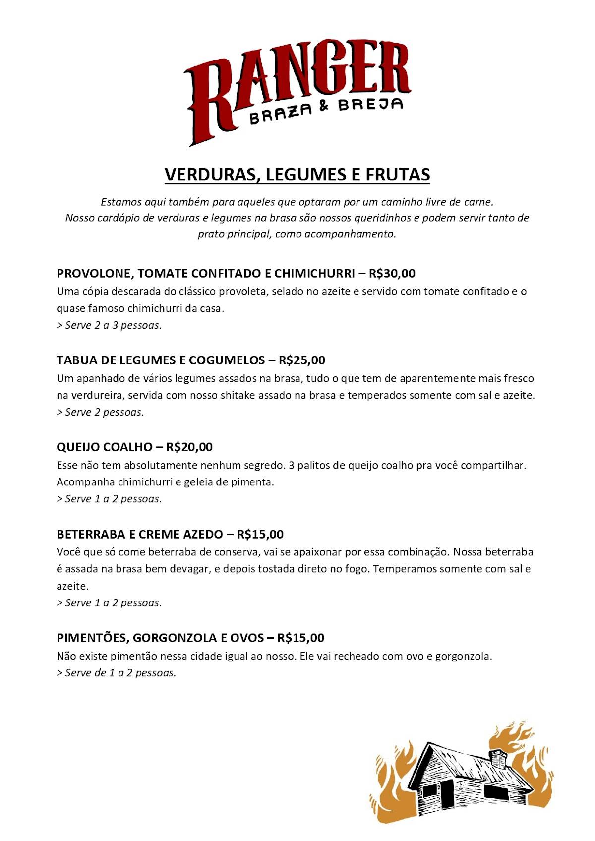 Ranger Braza cardápio