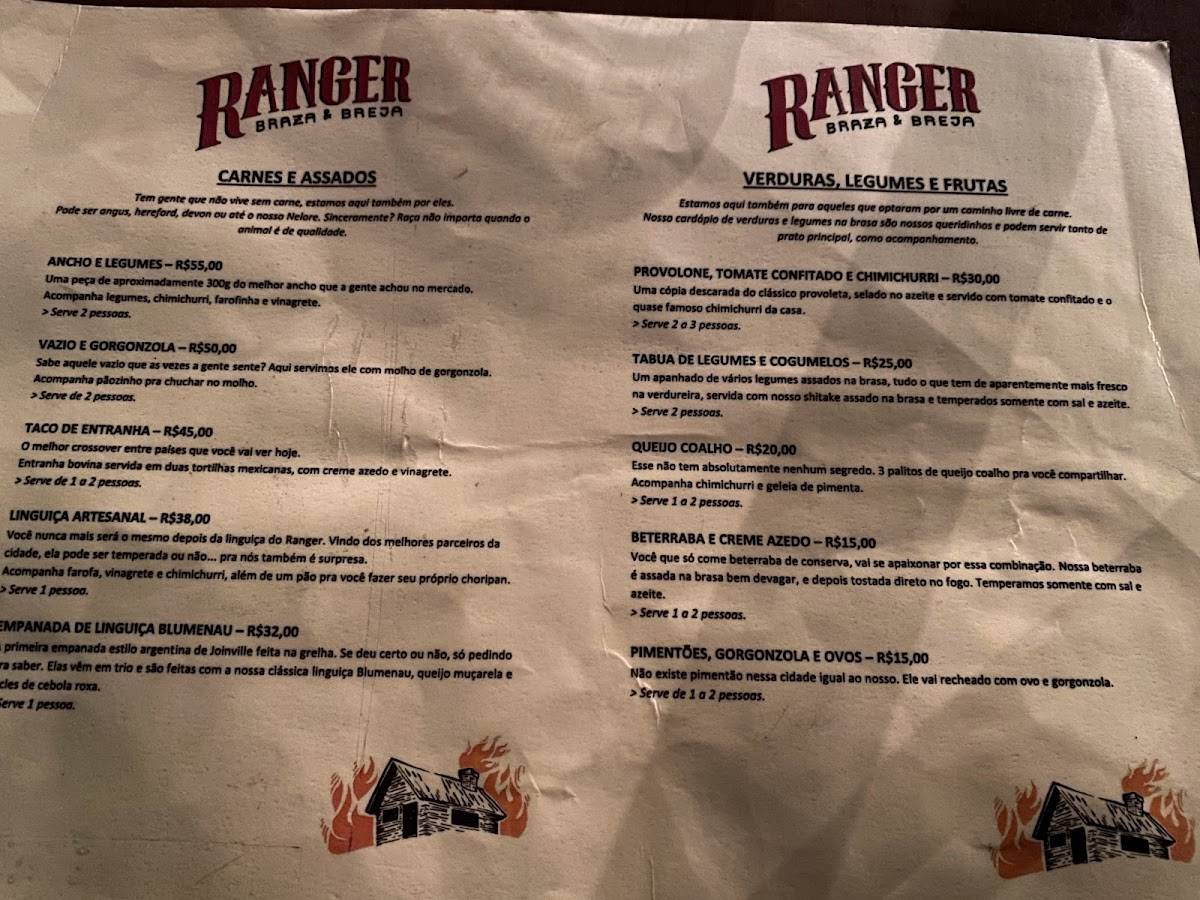 Ranger Braza cardápio