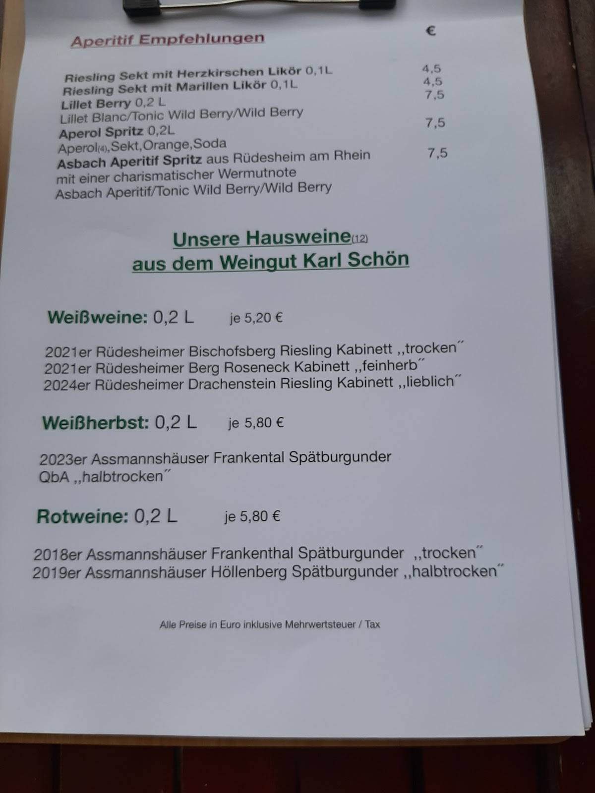 Menu de Ratsstube