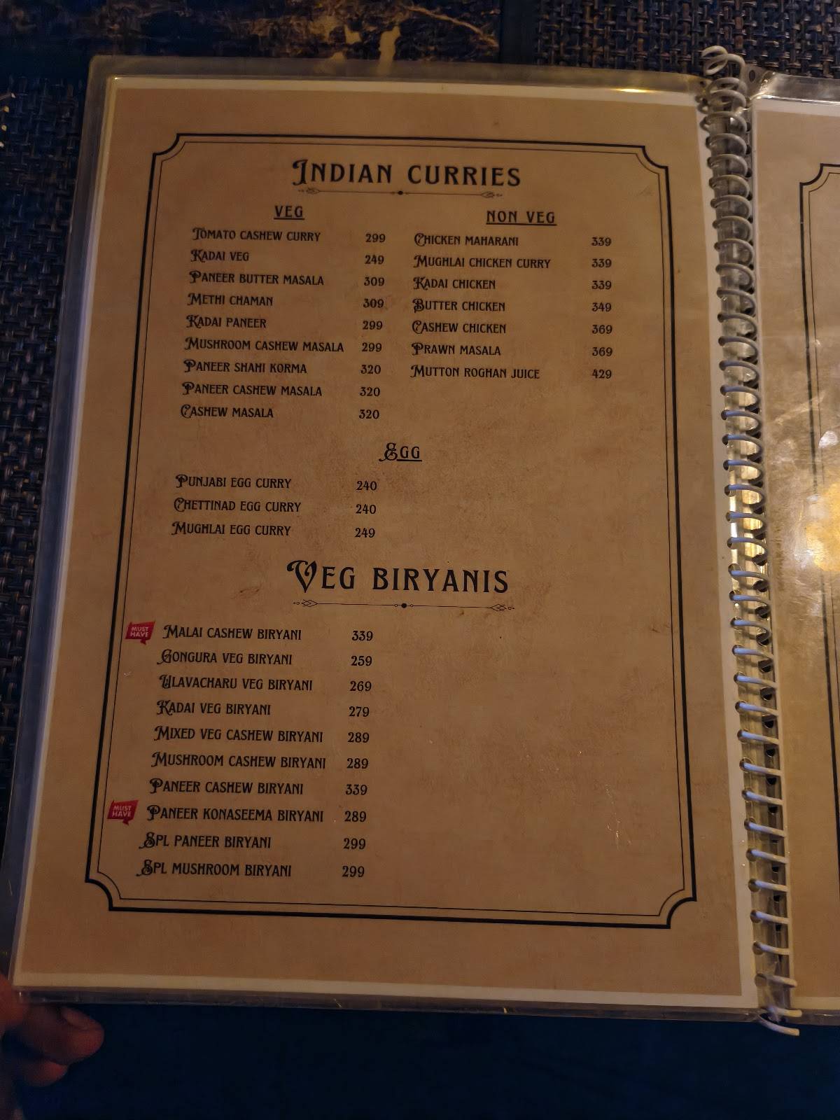 Reeves Restaurant menu