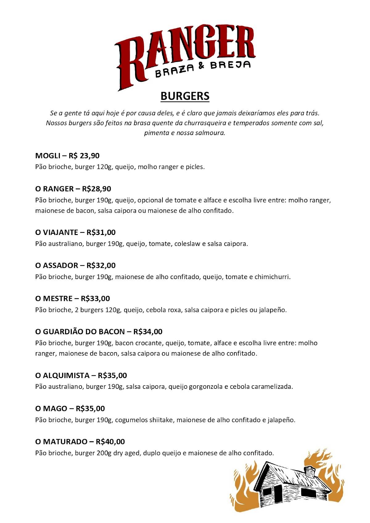 Ranger Braza cardápio