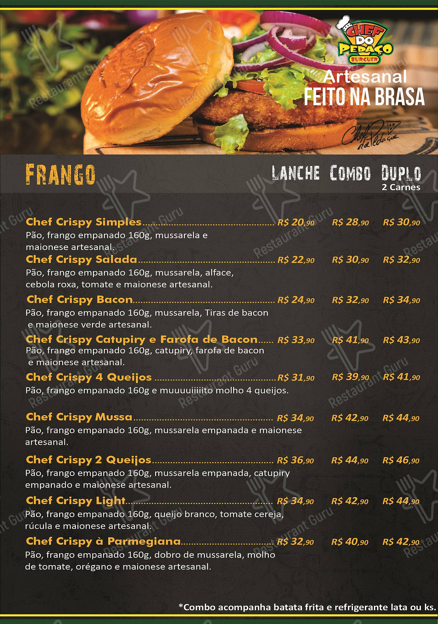 Chef do Pedaço Burger menu