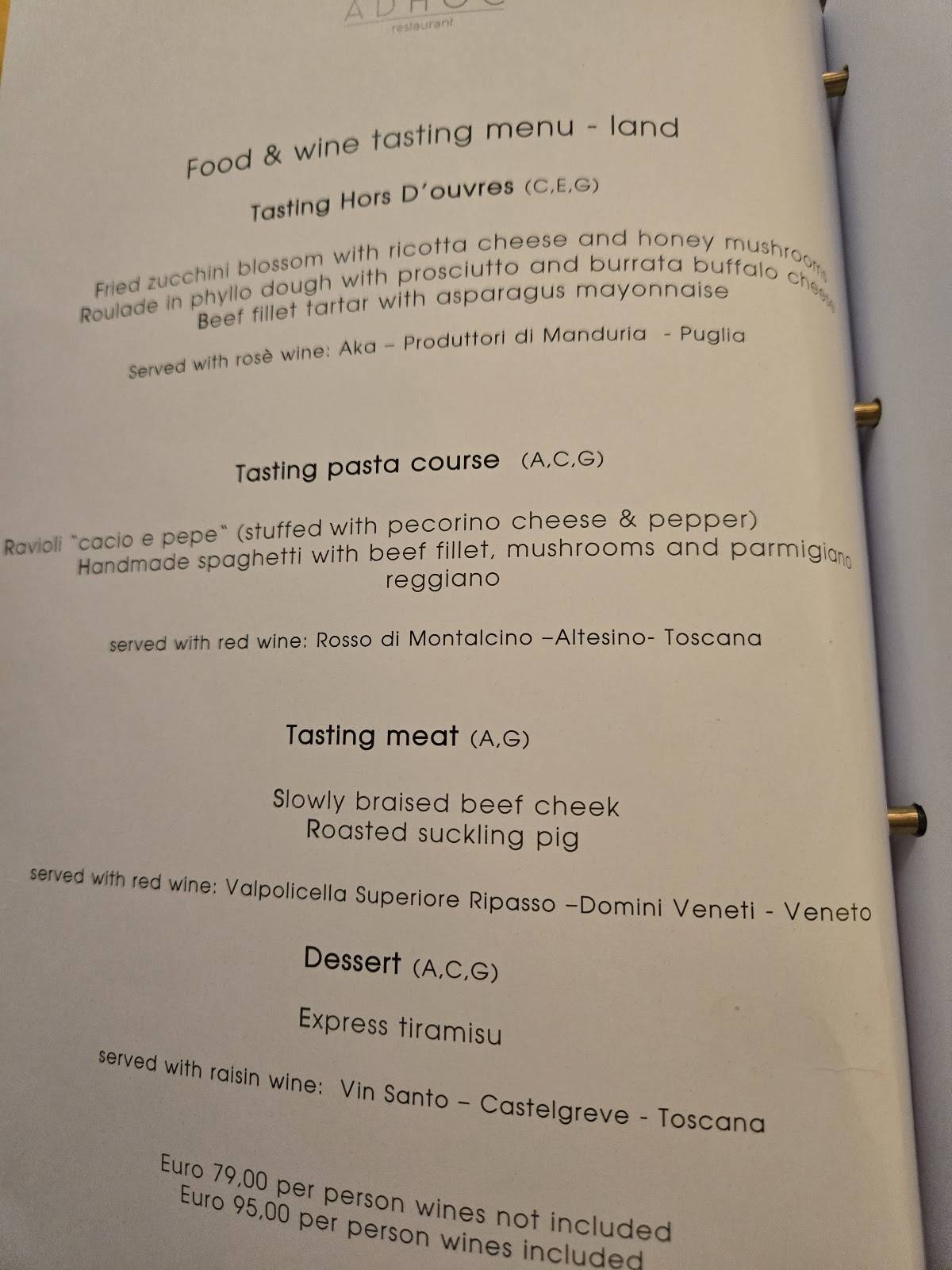 Menu de Ristorante Ad hoc