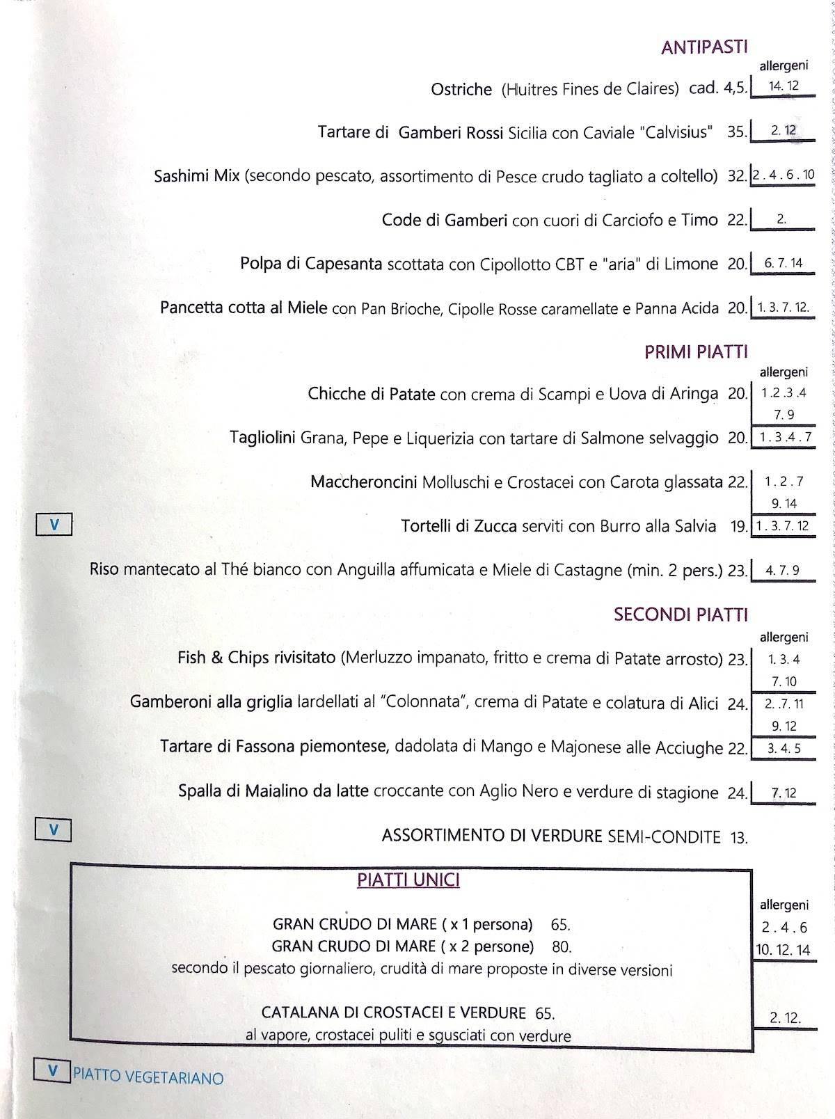 Menu di Ristorante La Filanda 